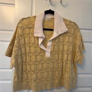 Anthropologie Yellow Lace Knit Top